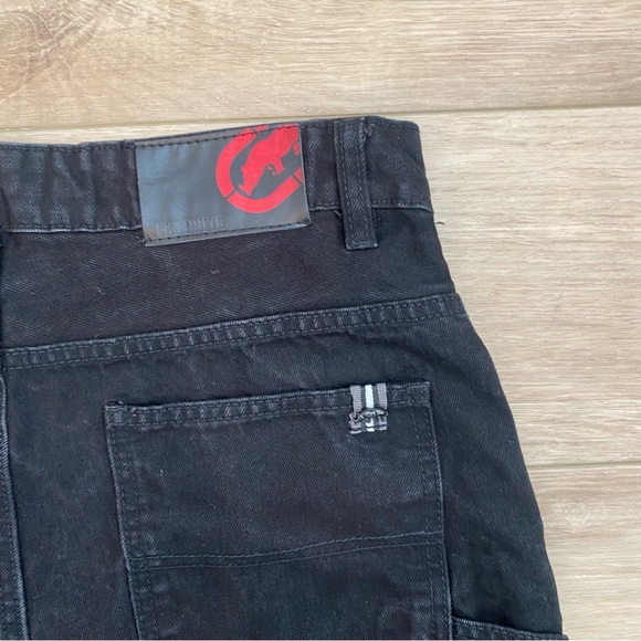 VTG Ecko Unlimited Men 34 Denim Jean Shorts Baggy Skater Y2K Black Double Knees - Picture 5 of 5